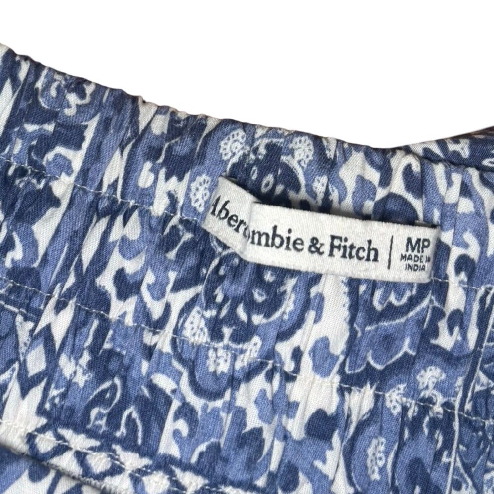 Abercrombie NWOT Pattern Mixed Poplin Tiered Maxi Skirt Blue Tile Print PM - Picture 10 of 13